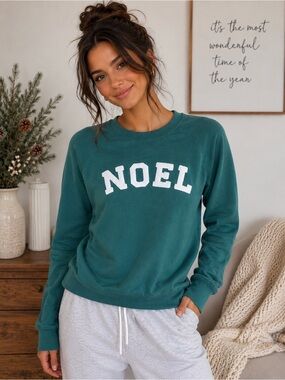 Philosophy Teal Crewneck Sweatshirt with White 'NOEL' Chenille